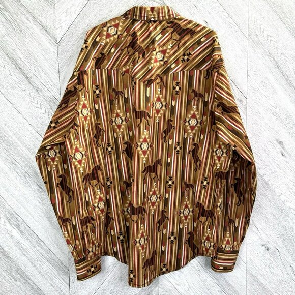 Vintage Western Shirt Pearl Snap Horse Print Aztec Southwestern Mens Size 2XL - Picture 4 of 4